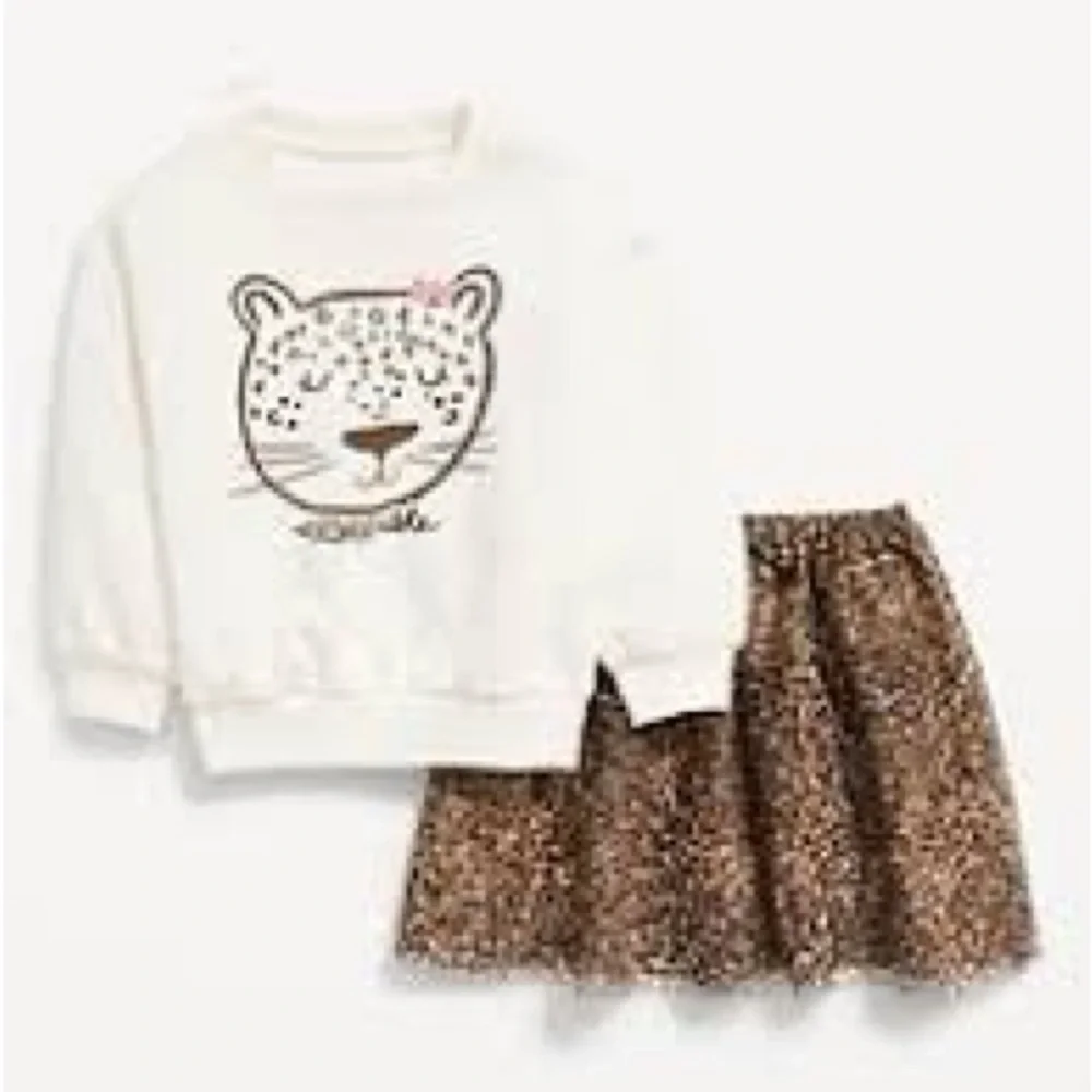 Old Navy Baby Girl Ivory Tiger Sweatshirt & Brown Tulle Skirt Set 18-24 Months